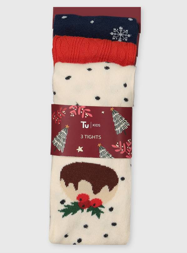 Christmas Print Supersoft Tights 3 Pack 3-4 years